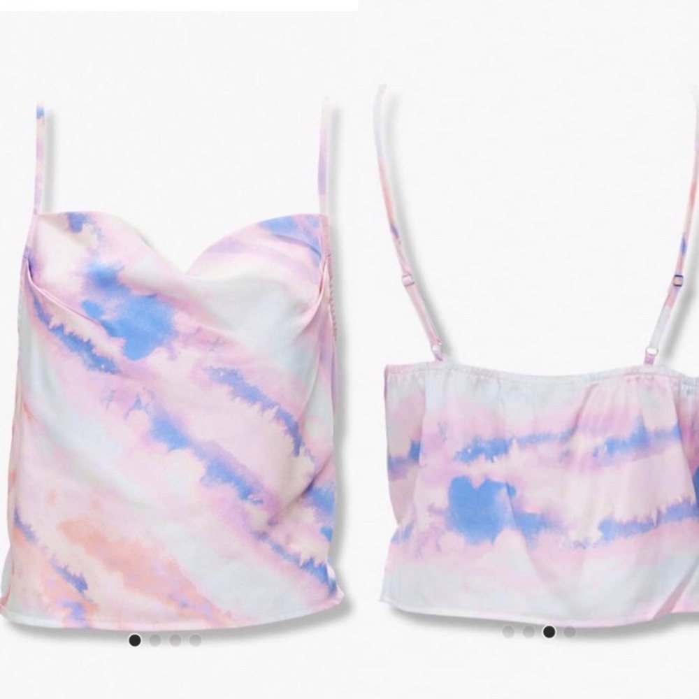 Pastel Tie Dye Satin Cowl Neck Tank Top